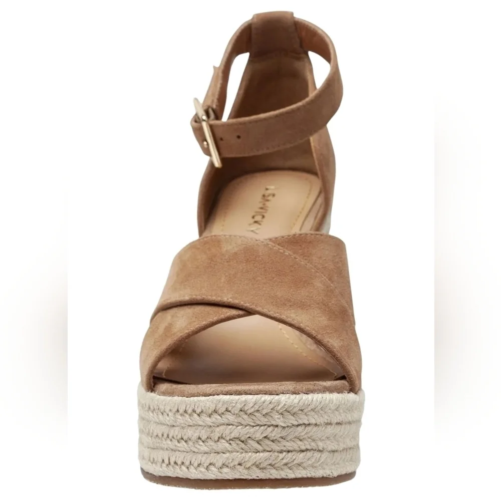 Lisa Vicky Espadrille Platform Wedge Suede Sandals Cognac Tan NIB Size 9.5